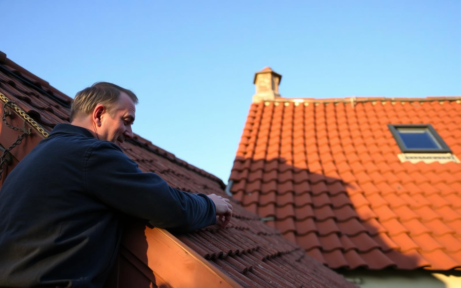Couvreur travaillant sur une toiture en tuiles à Bouloc